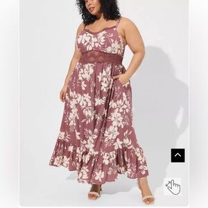TORRID Floral Maxi Lace Inset Dress in Mauve and Cream